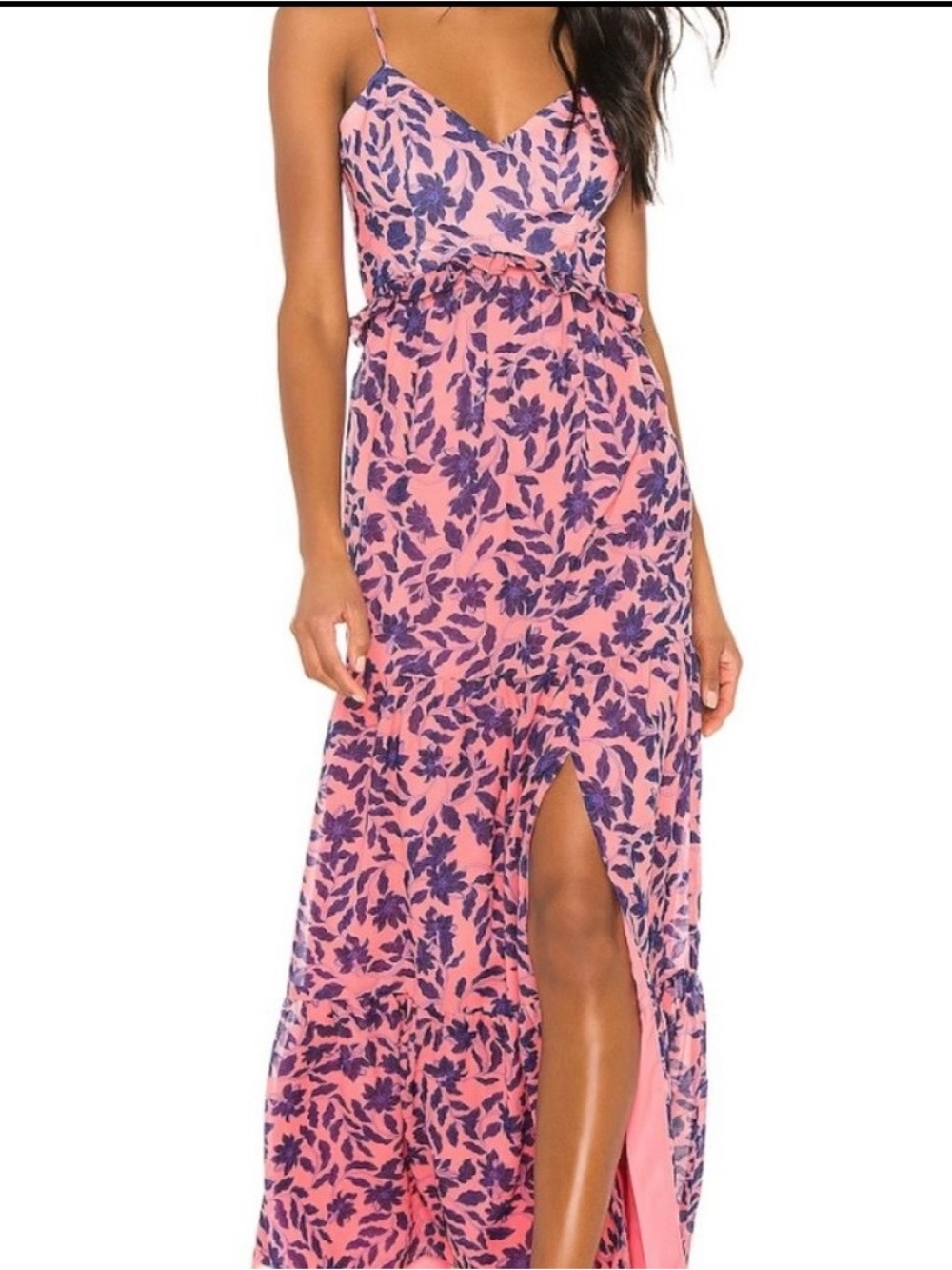 House of Harlow 1960 Coral and Navy Floral Maxi Dress